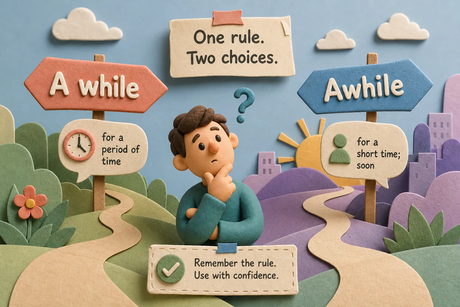 A while or awhile: one rule and eight clear examples